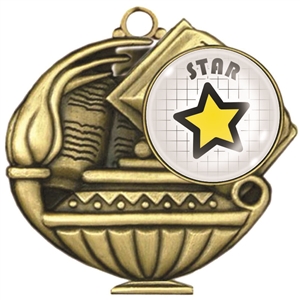 Star Medal, lamp, book, epoxy dome insert