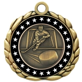 Colored Ring Hockey Medal that features a hockey player skating with a puck. Colored Ring Hockey Medal that features a hockey player skating with a puck.