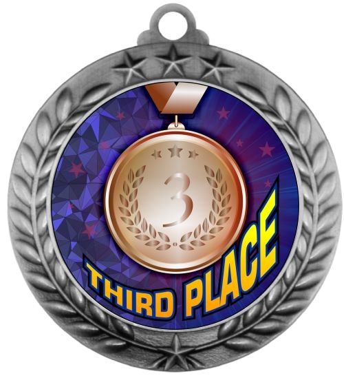 Third Place Medal, full color insert, blue, bronze